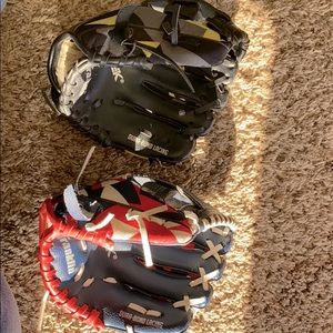 Two tee ball mitts for right hand throwers (8”)